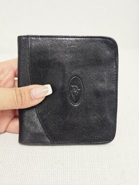 Vintage Authentic Christian Dior Black Leather Oval Monogram Bifold Wallet